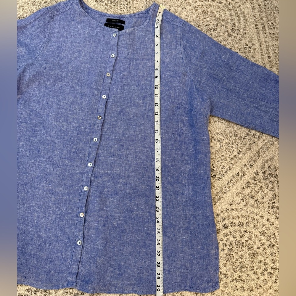 Tahari 100% Linen Chambray Blouse Sz 1X - Picture 3 of 7